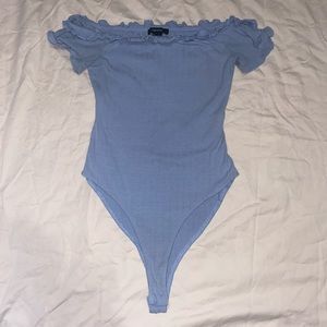 forever 21 light blue off the shoulder short sleeve bodysuit